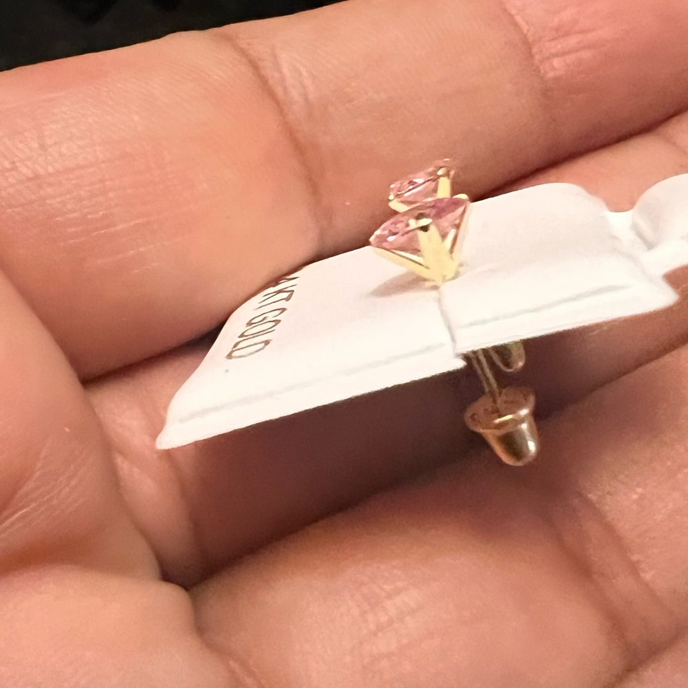 4mm light Pink Cz 14k yellow gold stud earrings with screw on the back